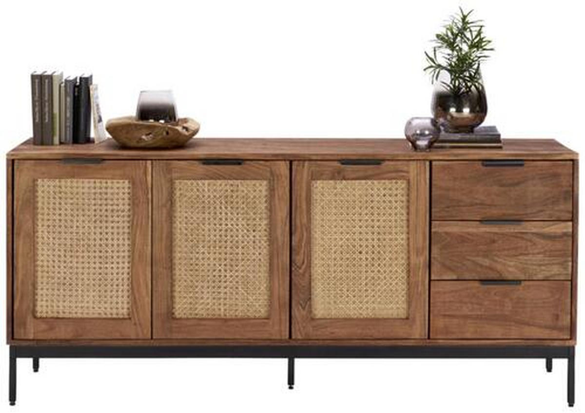 SIDEBOARD Wiener Geflecht  in 170/75/40 cm  - Schwarz/Akaziefarben, LIFESTYLE, Holz/Metall (170/75/40cm) - Landscape