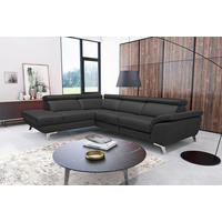 ECKSOFA  in Echtleder Schwarz  228/283 cm  - Silberfarben/Schwarz, Design, Leder/Metall (228/283cm) - Livetastic
