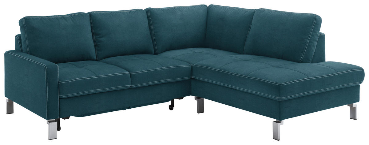 ECKSOFA in Mikrofaser Petrol  - Chromfarben/Beige, Design, Textil/Metall (229/200cm) - Pure Home Lifestyle