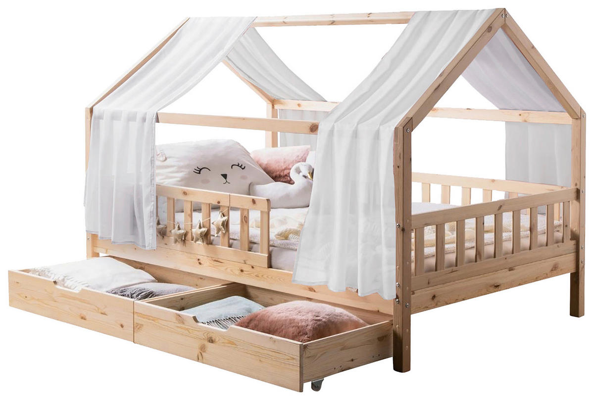 HAUSBETT 100/200 cm,  in Naturfarben, Weiß  - Naturfarben/Weiß, MODERN, Holz/Textil (100/200cm) - MID.YOU