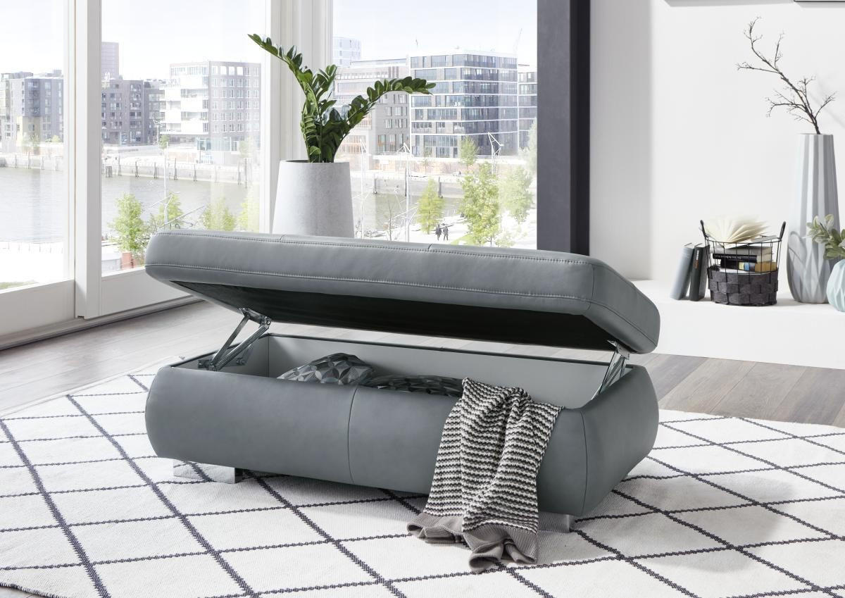 HOCKER in Leder Grau  - Alufarben/Grau, Design, Leder/Metall (129/45/64cm) - Beldomo Premium