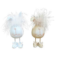 DEKORAČNÝ ZAJAC - hnedá/biela, Lifestyle, kov/textil (6/14,4/5cm)