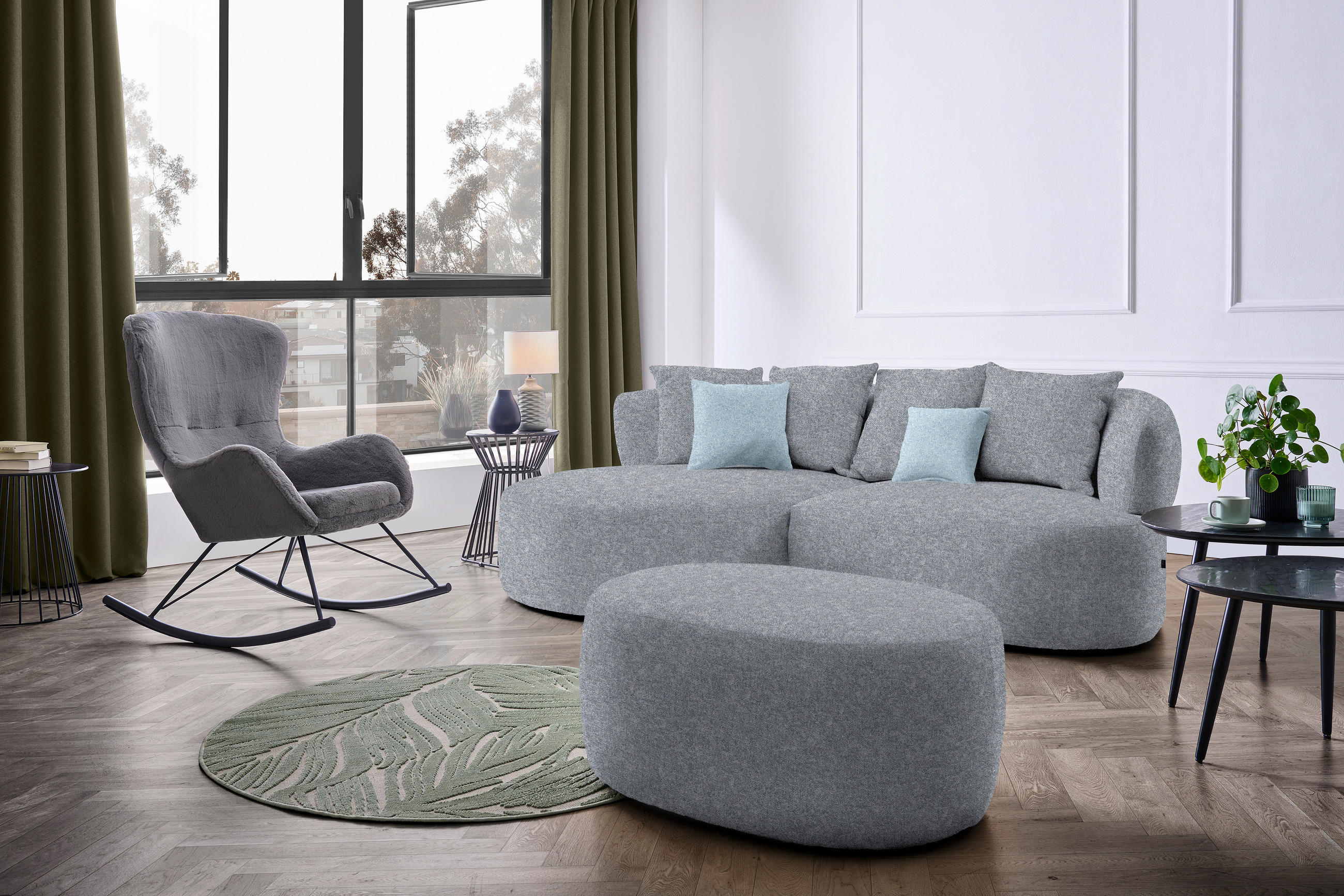 ECKSOFA in Flachgewebe Dunkelgrau  166/235 cm  - Blau/Dunkelgrau, MODERN, Kunststoff/Textil (166/235cm) - Hom`in