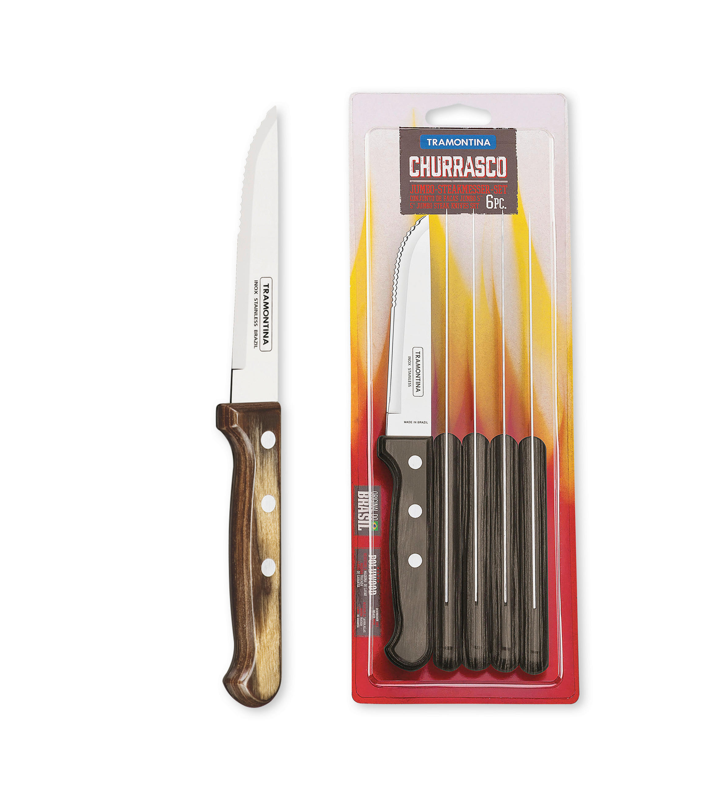 STEAKMESSERSET GAUCHO  - Edelstahlfarben/Braun, Basics, Holz/Metall (23,6cm)