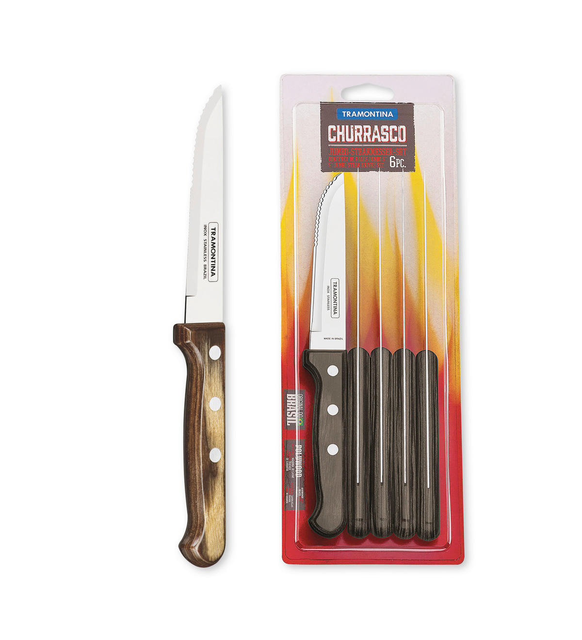 STEAKMESSERSET GAUCHO  - Edelstahlfarben/Braun, Basics, Holz/Metall (23,6cm)