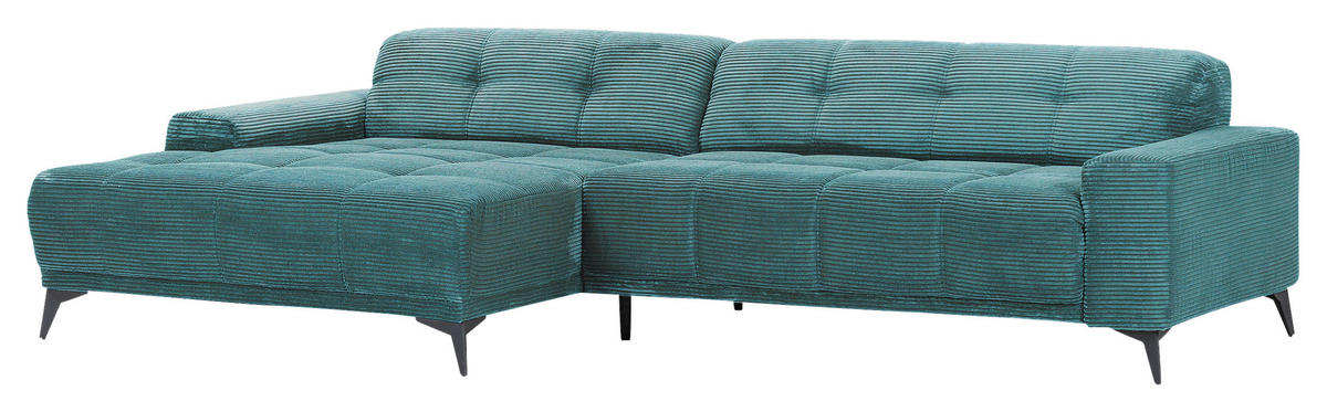 ECKSOFA in Cord Petrol  - Petrol/Schwarz, Konventionell, Textil/Metall (165/295cm) - Carryhome