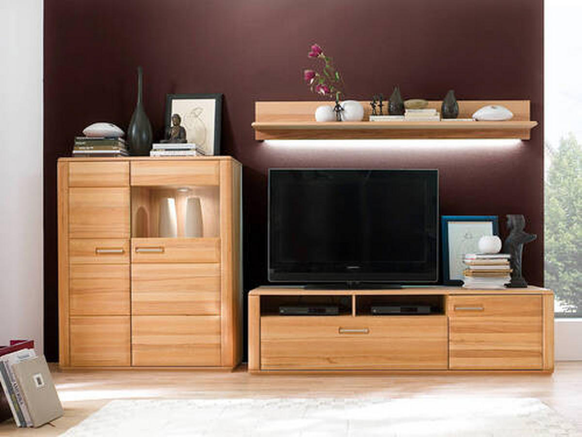 WOHNWAND La Paz  in Buchefarben  300/176/51 cm  - Buchefarben/Silberfarben, Design, Glas/Holz (300/176/51cm) - Livetastic