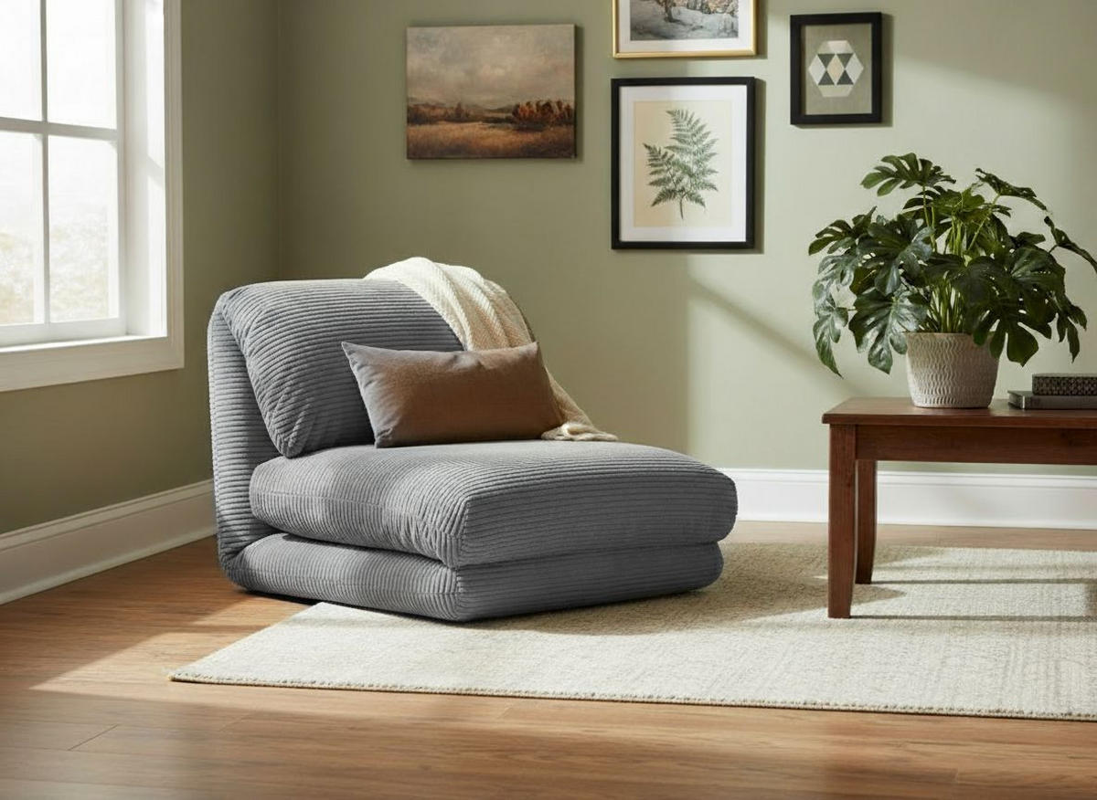 SCHLAFSESSEL  in Cord Hellgrau  - Hellgrau, Design, Textil/Metall (82/58/78cm) - Livetastic