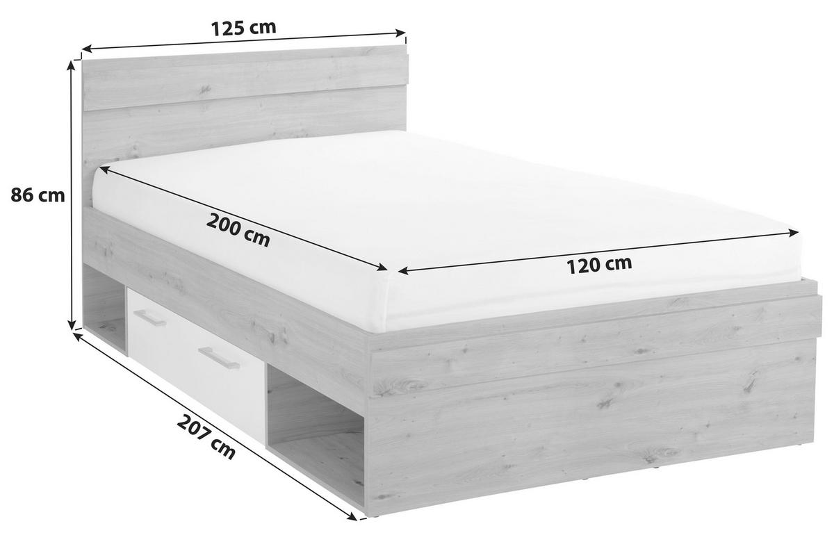 BETT 120/200 cm  in Weiß, Eiche Artisan  - Eiche Artisan/Weiß, MODERN (120/200cm) - Ondega