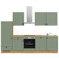 BUCĂTĂRIE FĂRĂ ELECTROCASNICE  - verde/culoare lemn stejar, Modern, metal/material pe bază de lemn (300cm) - Nobilia