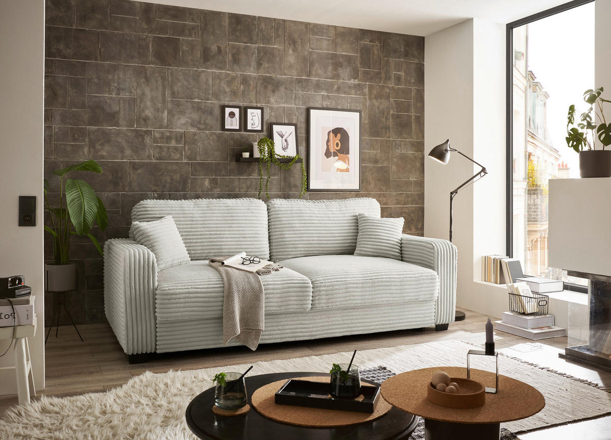 SCHLAFSOFA in Cord Silberfarben  - Silberfarben/Schwarz, Konventionell, Kunststoff/Textil (235/89/92cm) - MID.YOU
