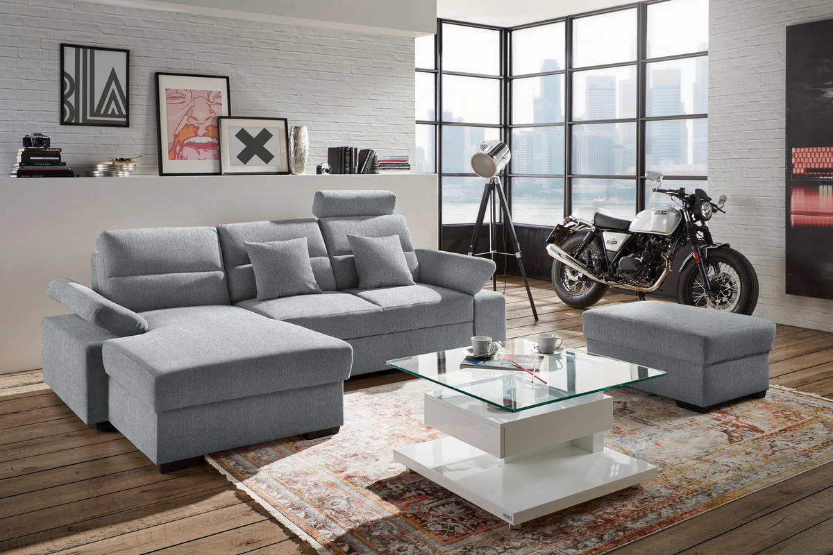 ECKSOFA in Webstoff Grau  - Dunkelbraun/Grau, Konventionell, Kunststoff/Textil (166/258cm) - Cantus