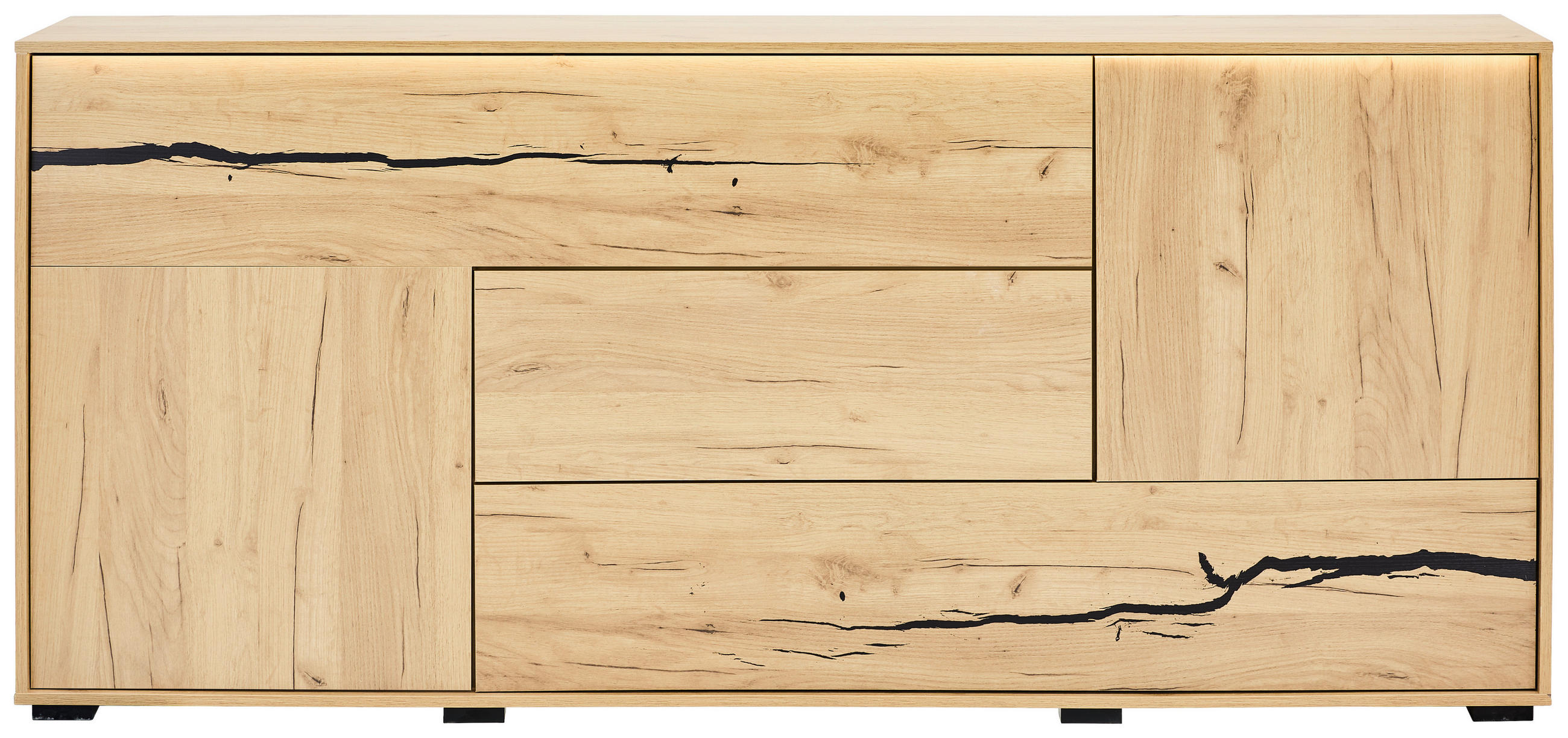 SIDEBOARD  200/89/40 cm 2 Schublade(n)  - Eichefarben/Schwarz, KONVENTIONELL, Holzwerkstoff (200/89/40cm) - Xora