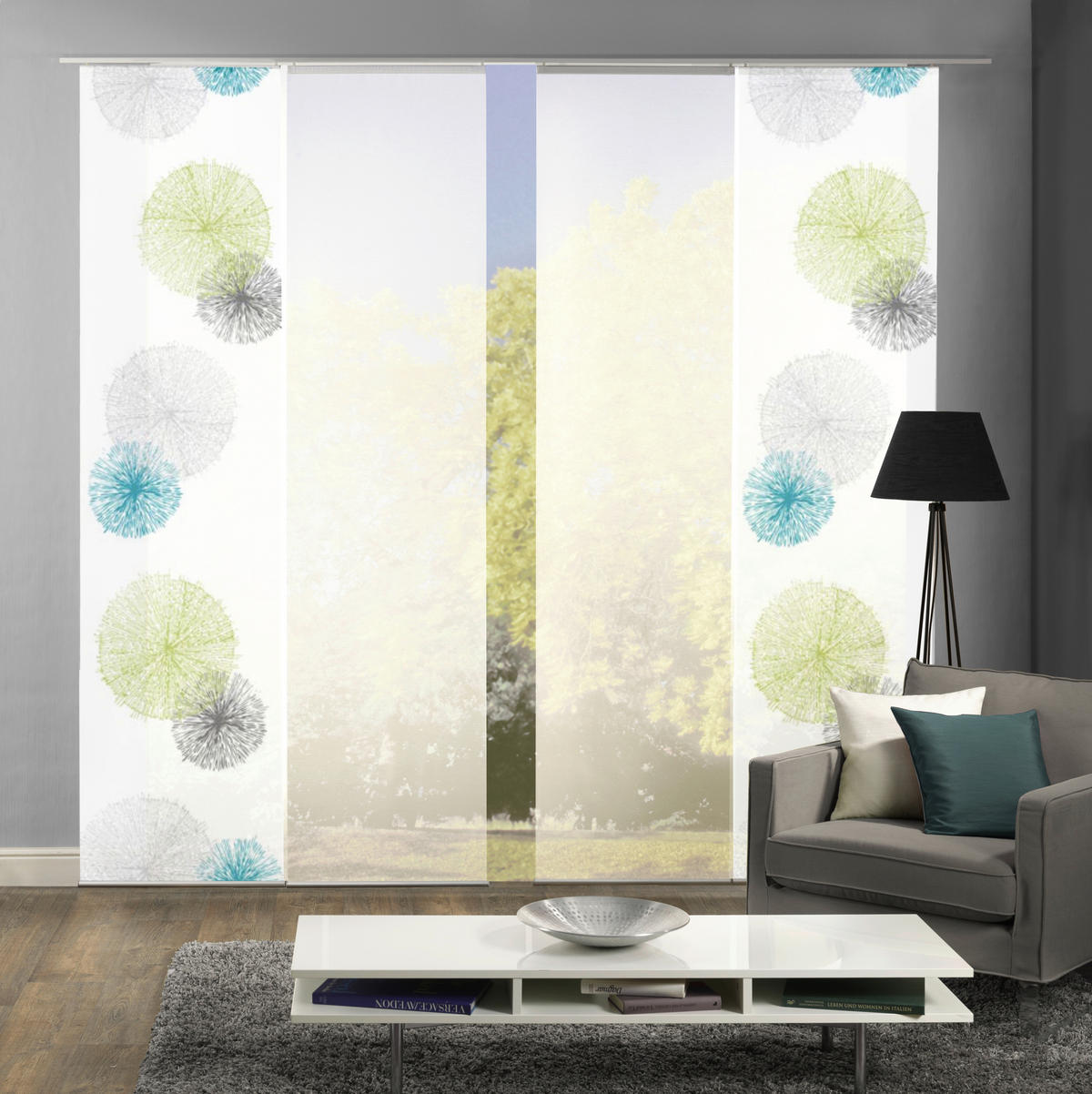FLÄCHENVORHANG RAWLINS, 4-TLG.  4 Stück  blickdicht   60/245 cm  - Grün, Basics, Textil (60/245cm)