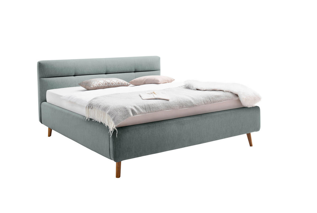 POLSTERBETT 160/200 cm,  in Blau, Bettkasten, Lattenroste,  - Blau/Birkefarben, KONVENTIONELL, Holz/Textil (160/200cm) - Boxxx