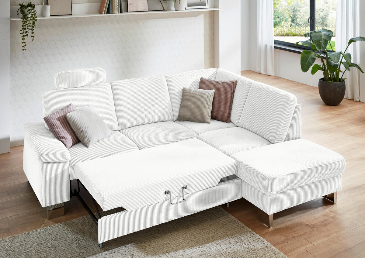 ECKSOFA in Cord Creme  - Edelstahlfarben/Creme, Konventionell, Textil/Metall (248/200cm) - Beldomo System