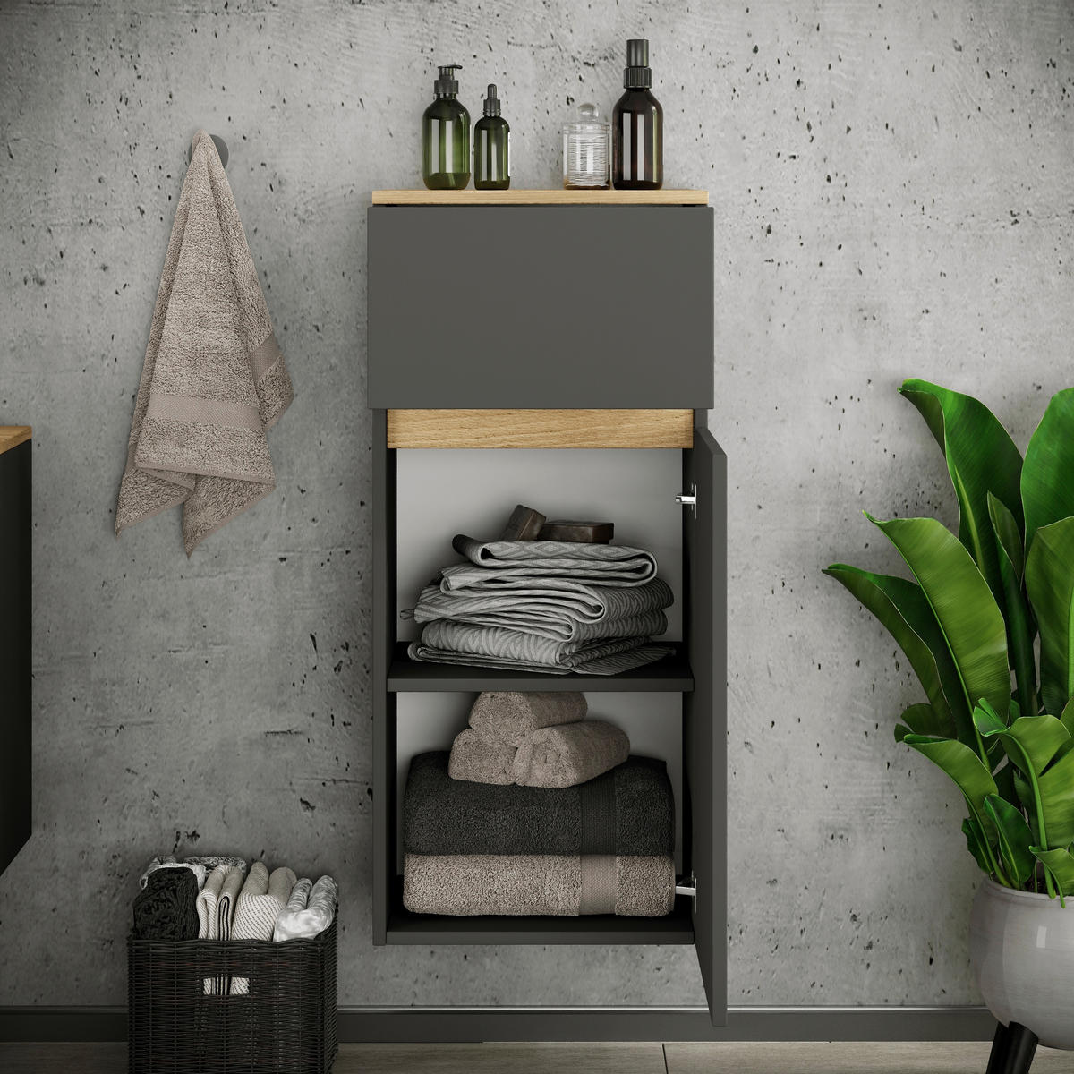 MIDISCHRANK 41/90/35 cm  - Honigeiche/Anthrazit, Trend, Holzwerkstoff (41/90/35cm) - MID.YOU