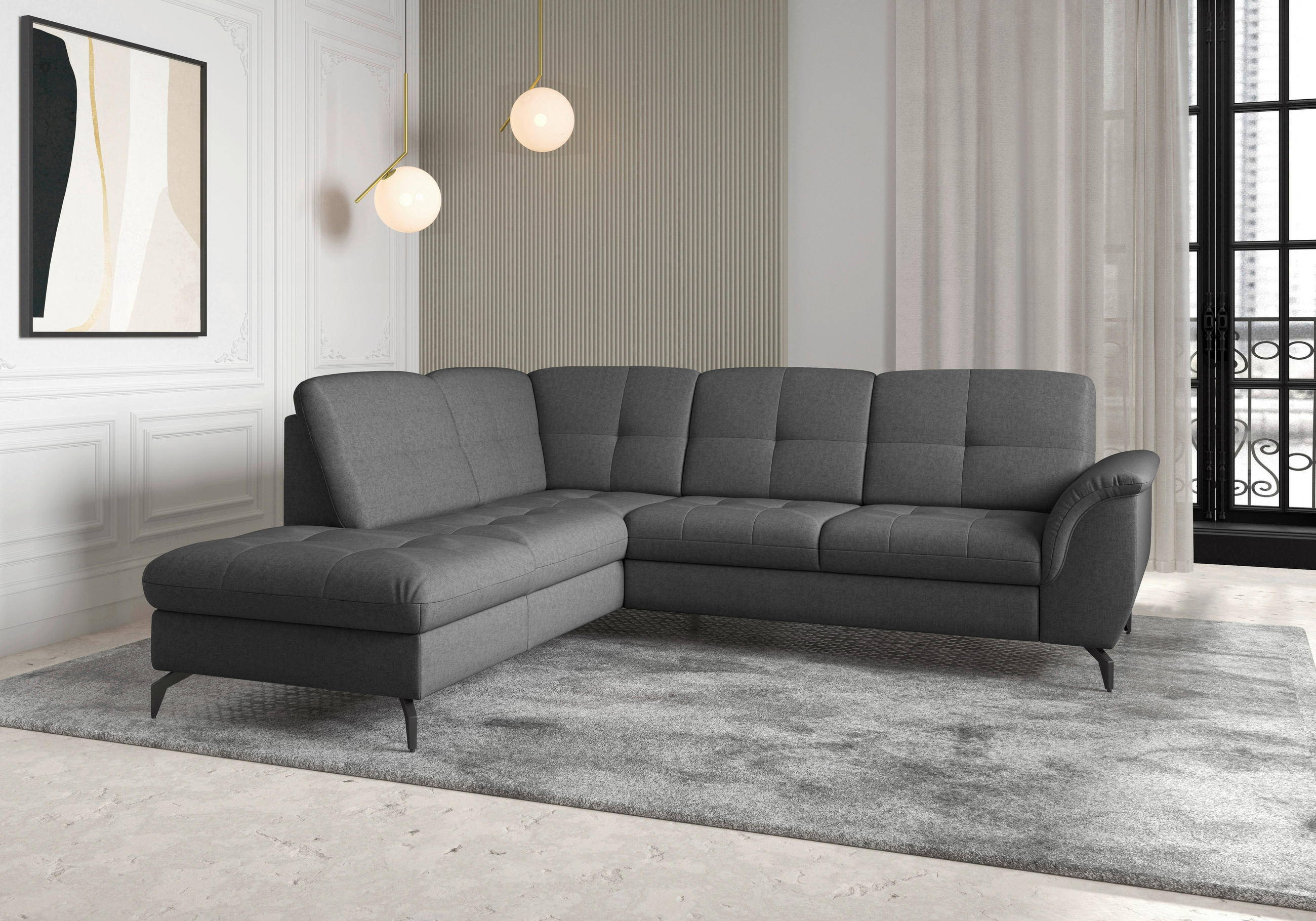 ECKSOFA in Flachgewebe Dunkelgrau  - Dunkelgrau/Schwarz, Modern, Textil/Metall (212/244cm) - Sit & More
