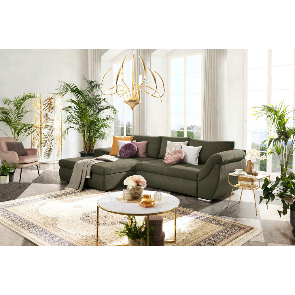 Thumbnail - Carryhome Ecksofa, Olivgrün, Textil, 3-Sitzer, Füllung: Schaumstoff, Ottomane links, L-Form, 306x174 cm, Stoffauswahl, L...