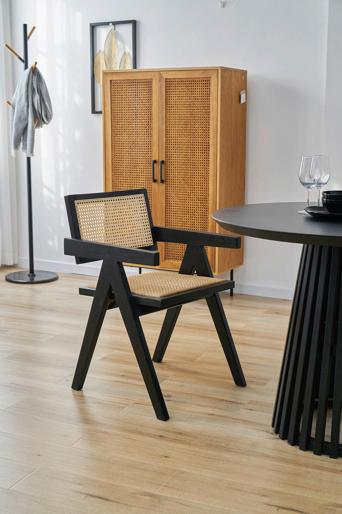 ARMLEHNSTUHL     Naturfarben, Schwarz  - Schwarz/Naturfarben, MODERN, Holz (52/78/58cm) - MID.YOU
