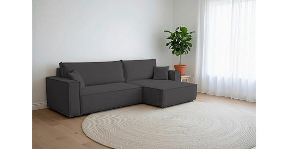 ECKSOFA inkl. Funktionen Dunkelgrau Cord  - Dunkelgrau/Schwarz, Design, Textil (267/141cm) - Xora