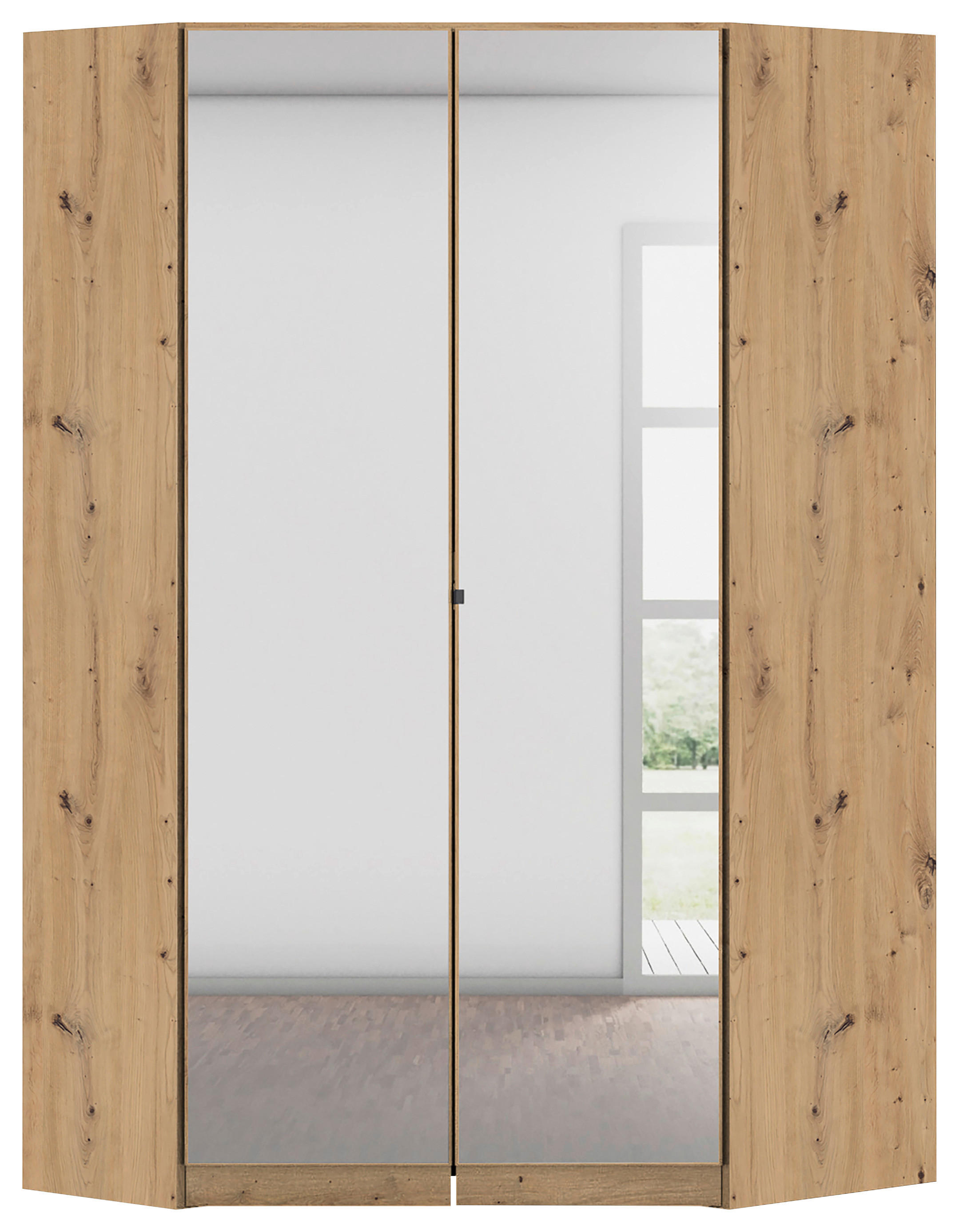 ECKKLEIDERSCHRANK 117/197/104 cm  - Chromfarben/Eiche Artisan, Modern, Holzwerkstoff (117/197/104cm) - Rauch Möbel