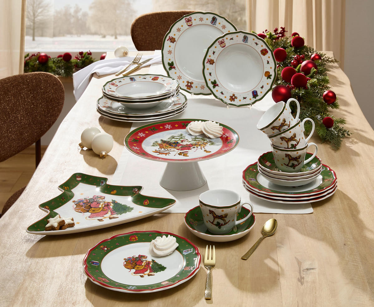KAFFESERVIS 12 delar  - vit/grön, Klassisk, keramik - X-Mas