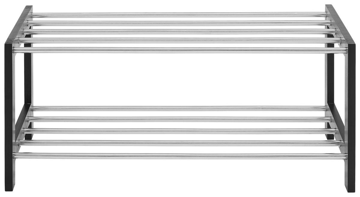 SCHUHREGAL Kiefer massiv Schwarz, Edelstahlfarben  - Edelstahlfarben/Schwarz, Basics, Holz/Metall (76/32/34cm) - Carryhome