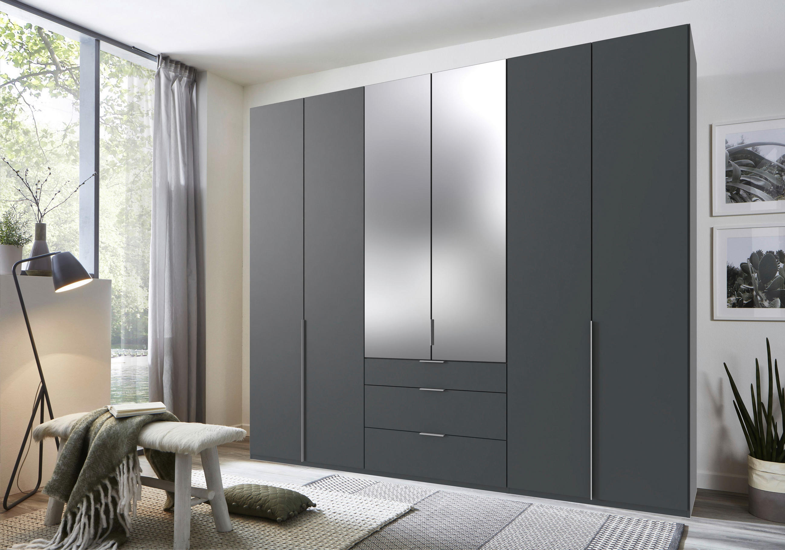 DREHTÜRENSCHRANK in Graphitfarben  - Alufarben/Graphitfarben, Modern, Glas/Holzwerkstoff (270/236/58cm) - MID.YOU