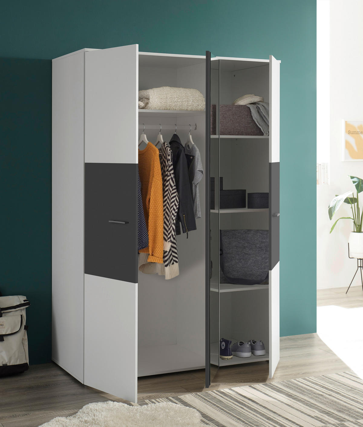 DETSKÁ ŠATNÍKOVÁ SKRIŇA  - biela/grafitová, Modern, kompozitné drevo/plast (135/195/60cm) - Carryhome