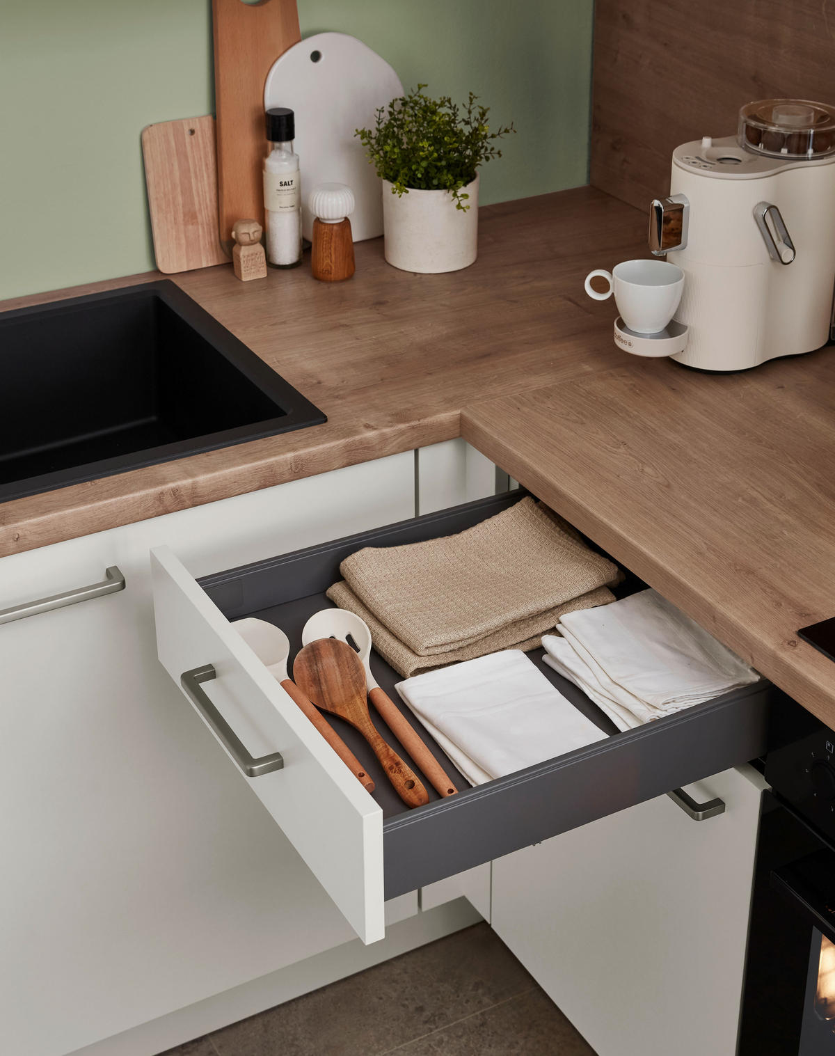 ECKKÜCHE 245/160 cm  in Eichefarben, Magnolie  - Edelstahlfarben/Eichefarben, Design, Holzwerkstoff/Metall (245/160cm) - Celina