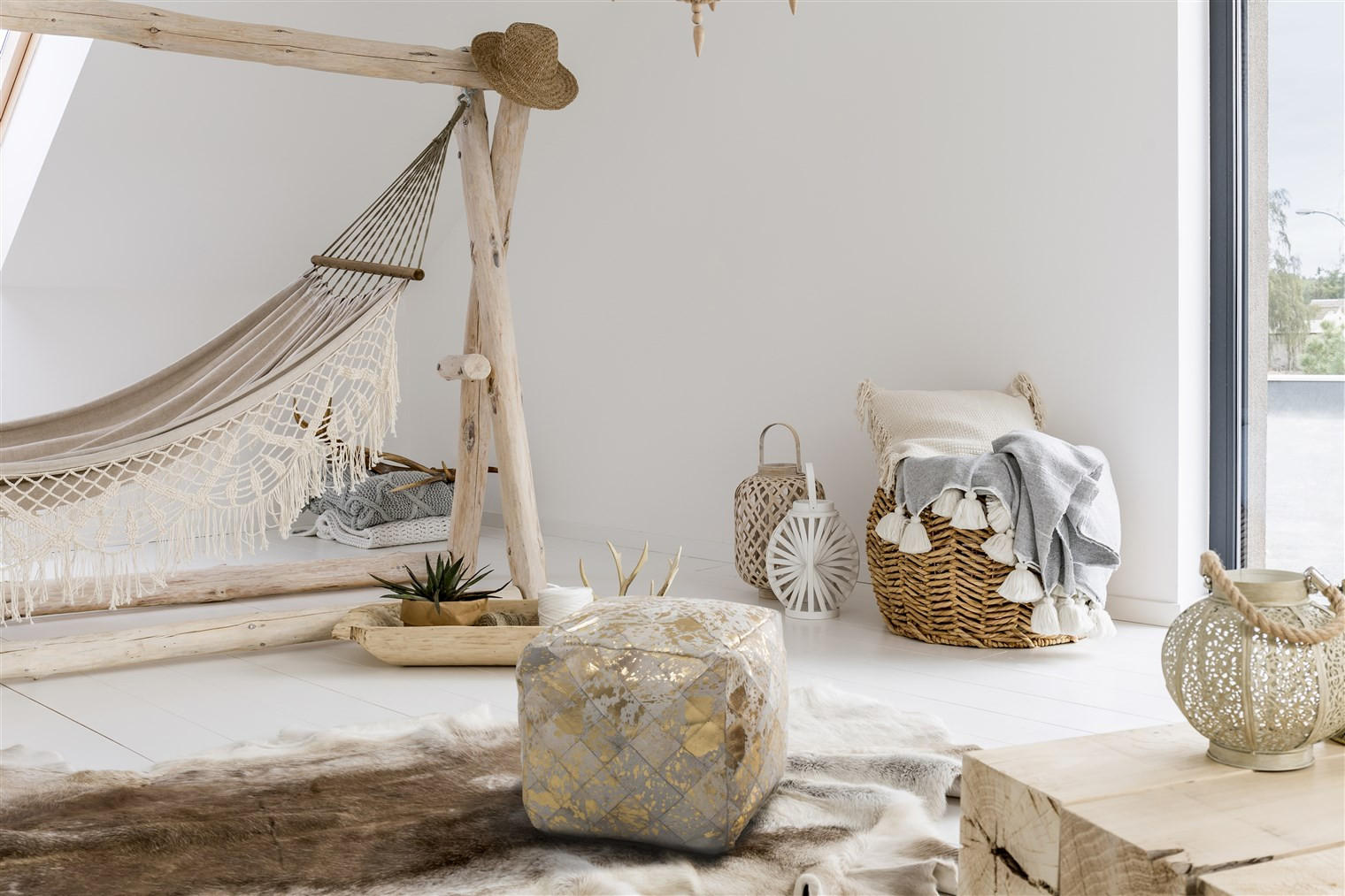 POUF 45/45/45 cm  - Goldfarben/Creme, Design, Textil (45/45/45cm) - Kayoom