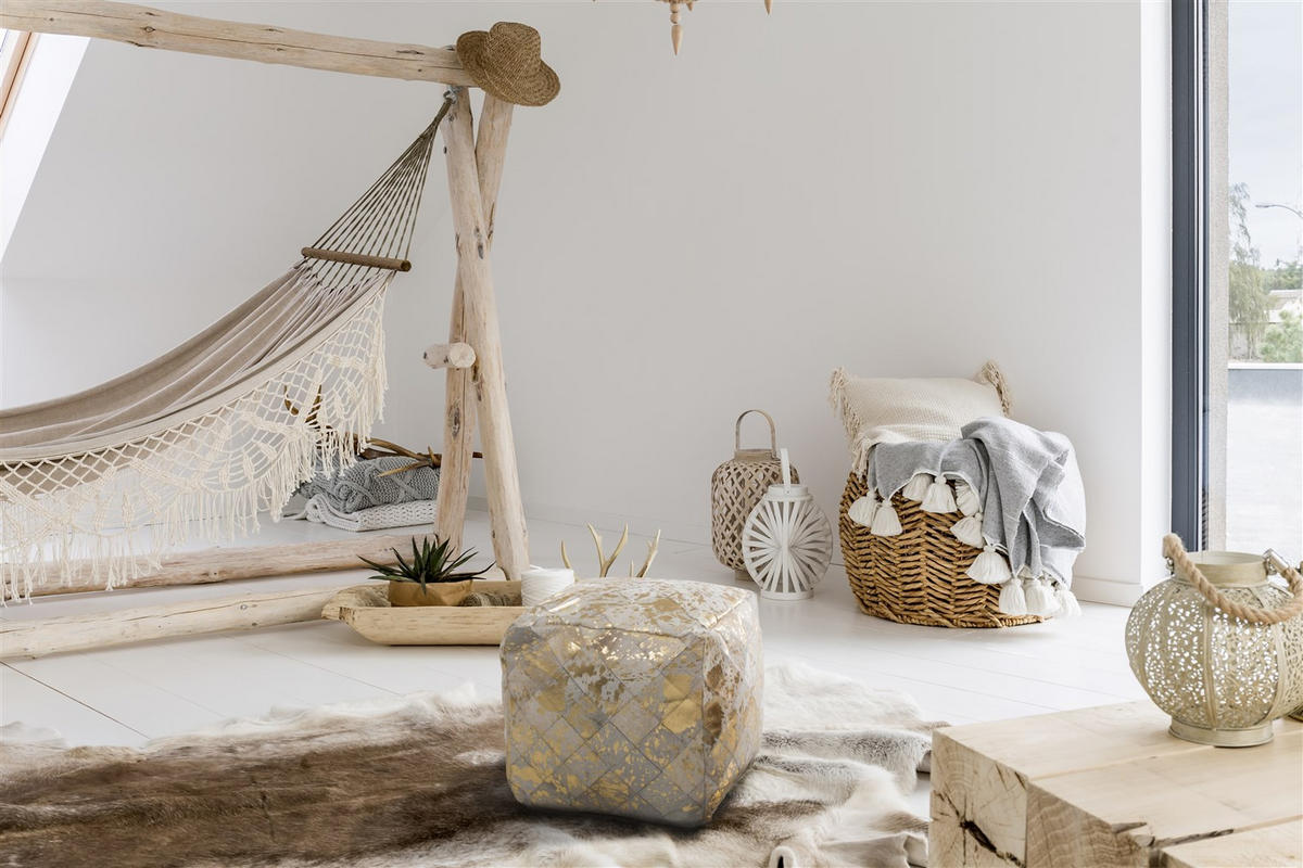 POUF 45/45/45 cm  - Goldfarben/Creme, Design, Textil (45/45/45cm) - Kayoom