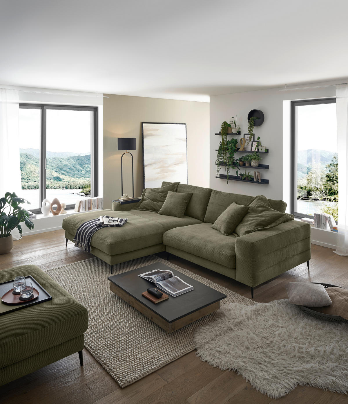 ECKSOFA in Feincord Mokka  - Schwarz/Mokka, Design, Textil/Metall (207/293cm) - Dieter Knoll