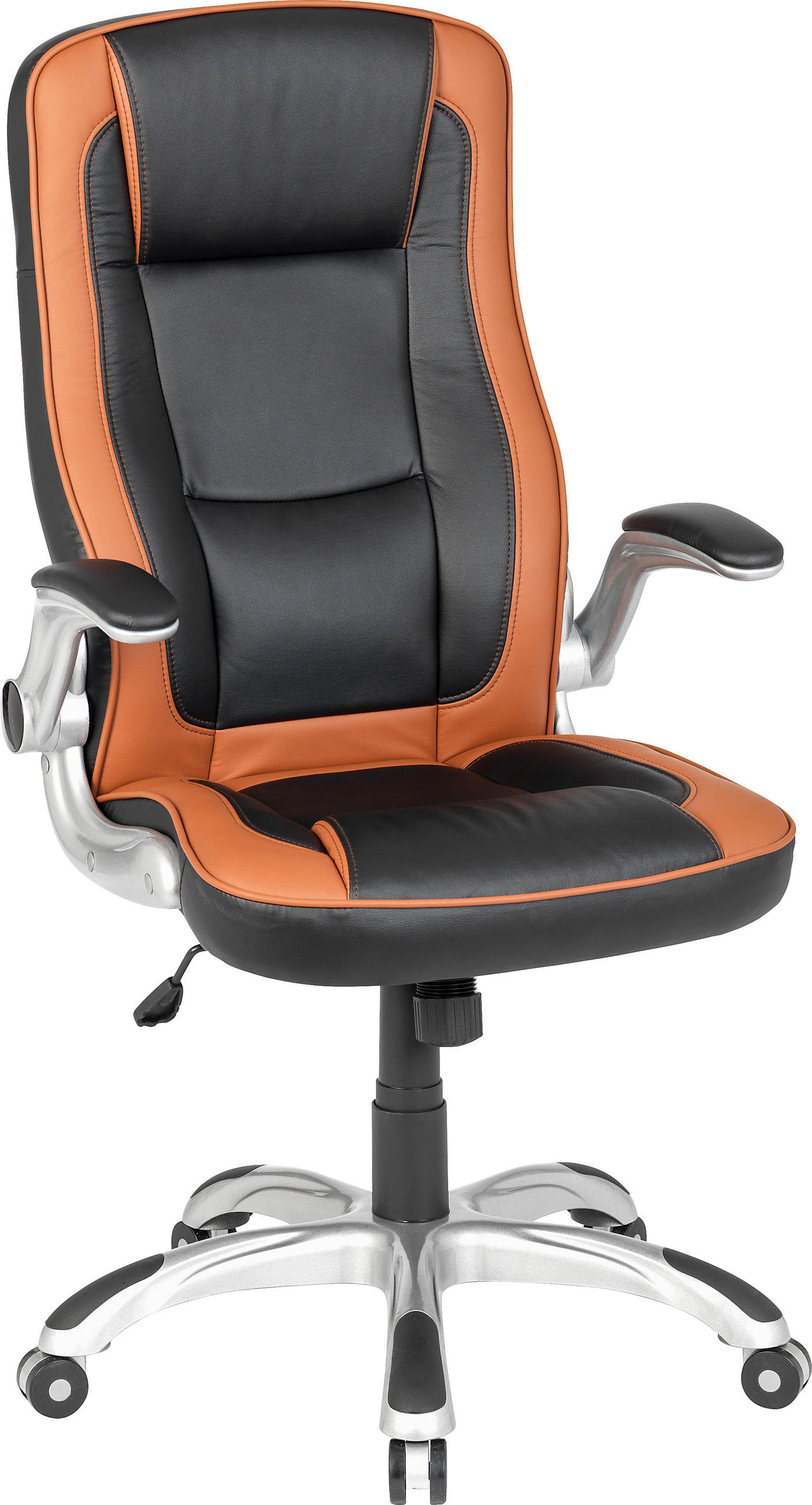CHEFSESSEL in Lederlook Braun, Schwarz, Silberfarben - Silberfarben/Schwarz, KONVENTIONELL, Kunststoff/Textil (64/113-123/64cm) - Xora