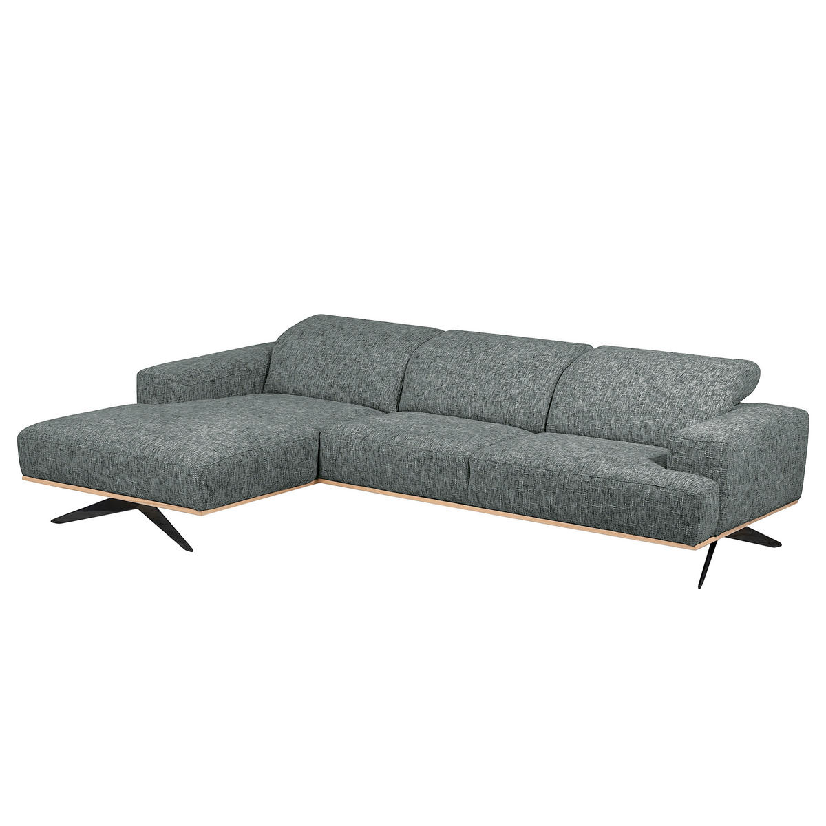 ECKSOFA PORTLAND Anthrazit Struktur Kopfteilverstellung  - Anthrazit/Schwarz, Design, Holz/Textil (187/295cm) - Livetastic