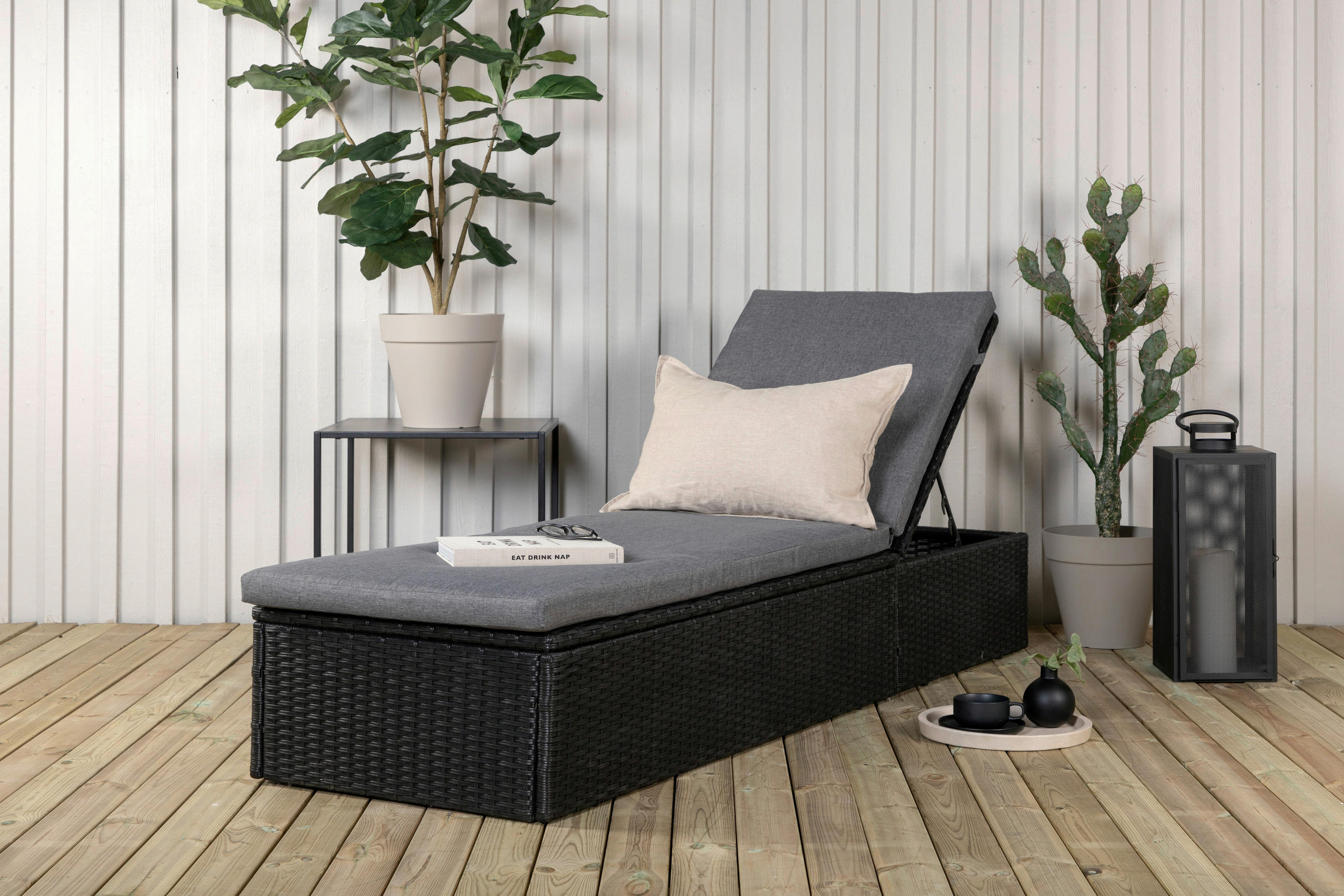 SONNENLIEGE 60.5/37.5/198 cm  - Schwarz/Grau, KONVENTIONELL, Kunststoff/Textil (60.5/37.5/198cm) - Gardenson