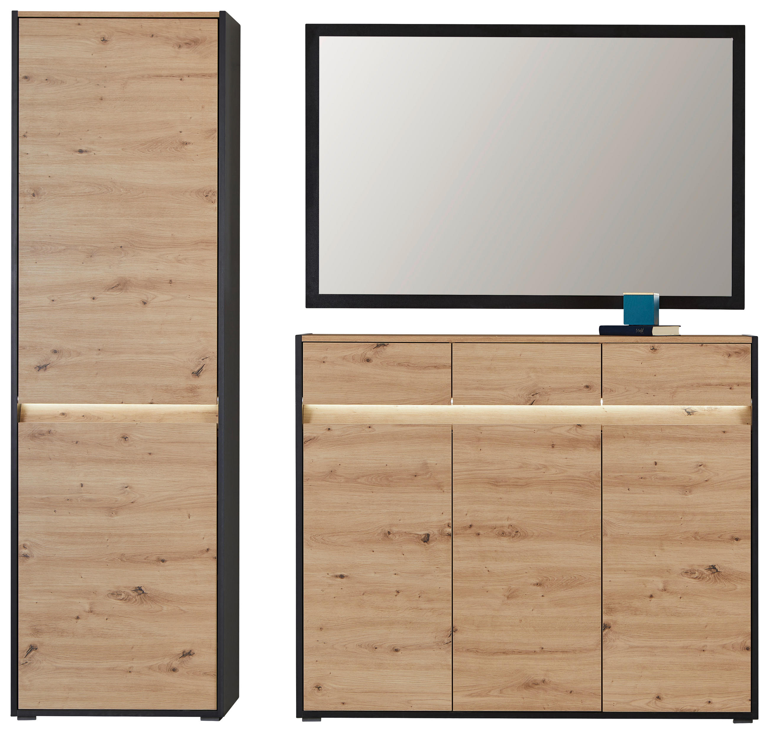 Garderoben-Set Welcome Eiche Dekor/Schwarz 3 -Teilig.