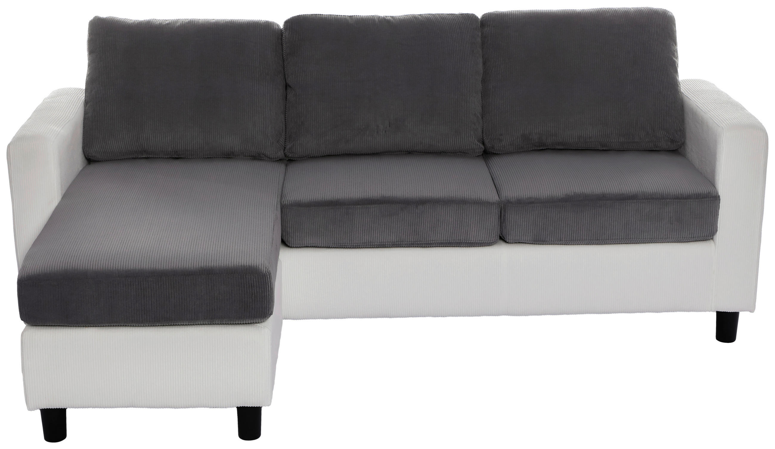ECKSOFA Dunkelgrau Cord  - Dunkelgrau/Schwarz, Design, Kunststoff/Textil (198/135cm) - P & B