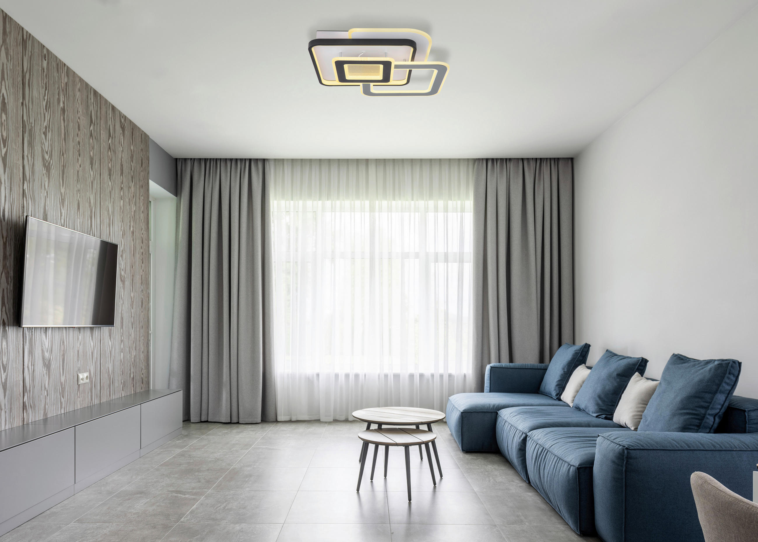 DECKENLEUCHTE 40 W    50/48/8 cm  - Weiss/Transparent, Trend, Kunststoff/Metall (50/48/8cm) - Globo