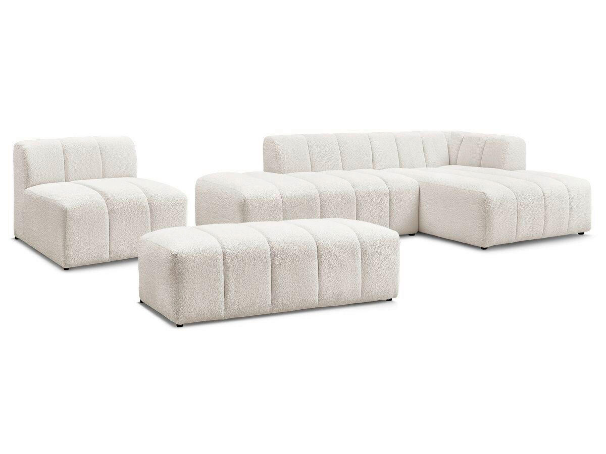 ECKSOFA Ottomane rechts  ANNECY Weiß Bouclé  - Schwarz/Weiß, MODERN, Kunststoff/Textil (262/170cm)
