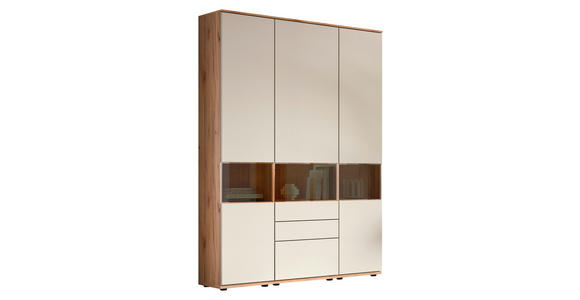 VITRINENKOMBINATION  in Buchefarben, Beige - Beige/Buchefarben, KONVENTIONELL, Glas/Holzwerkstoff (150/215/40cm) - Venda