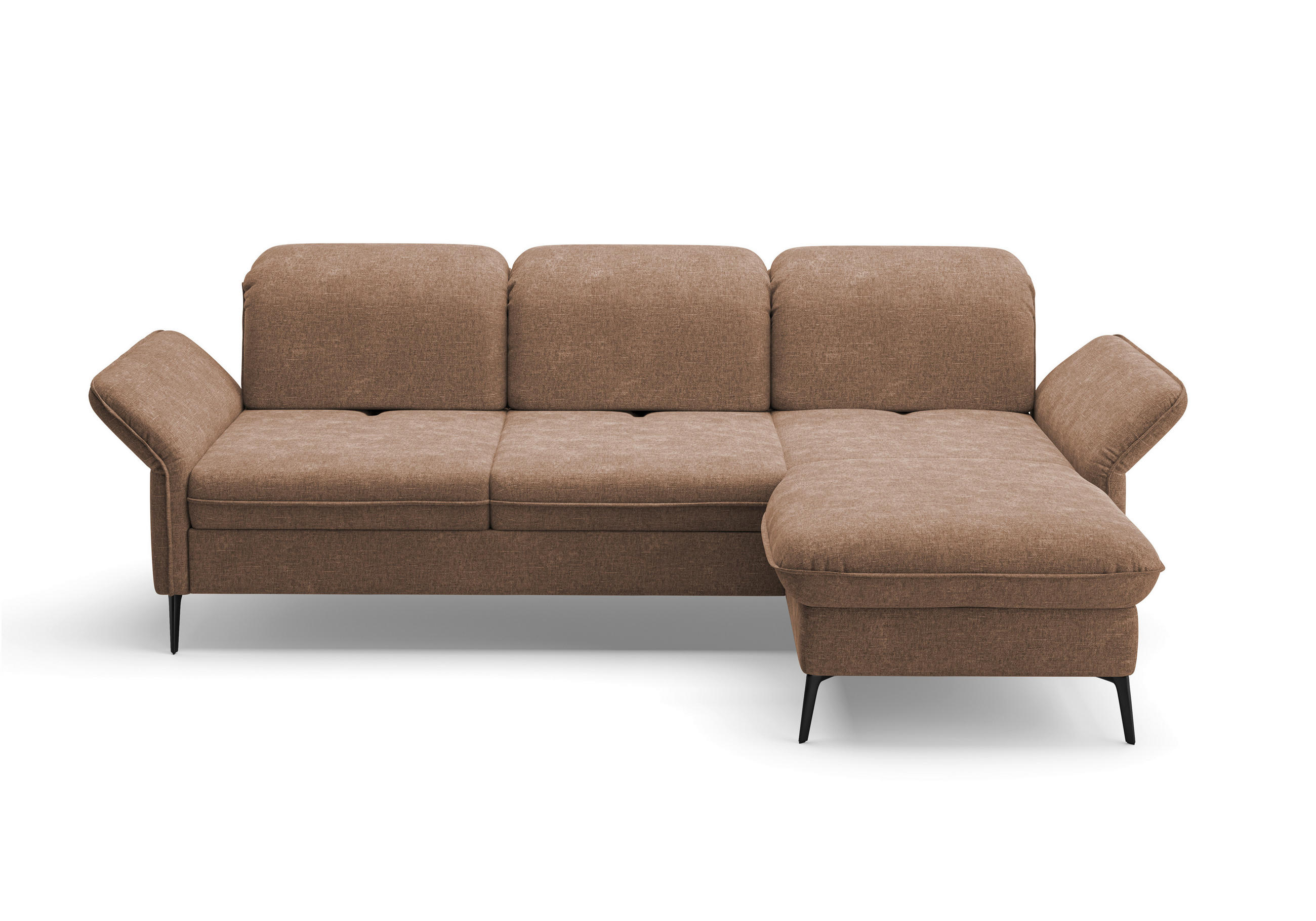 ECKSOFA in Flachgewebe Hellbraun  264/198 cm  - Hellbraun/Schwarz, KONVENTIONELL, Textil/Metall (264/198cm) - Sit & More