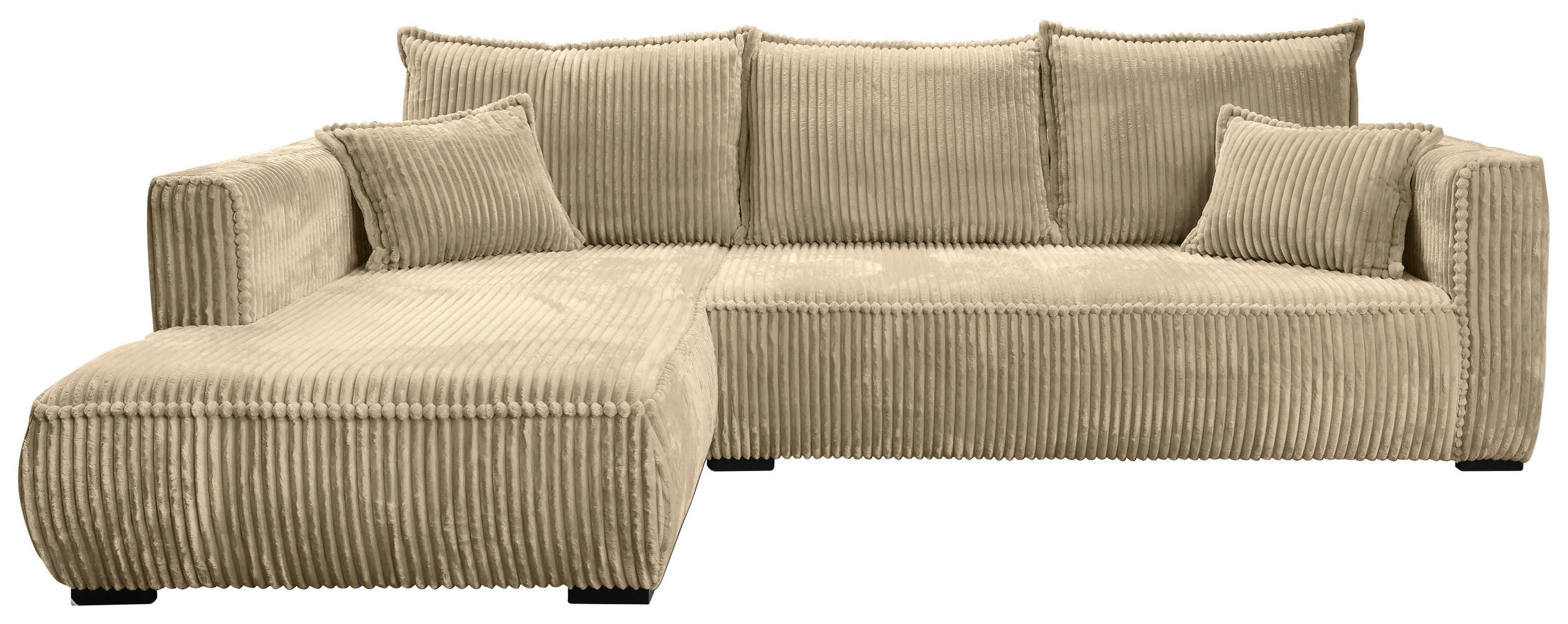ECKSOFA in Cord Beige  - Beige/Schwarz, Modern, Holz/Textil (208/322cm) - MID.YOU