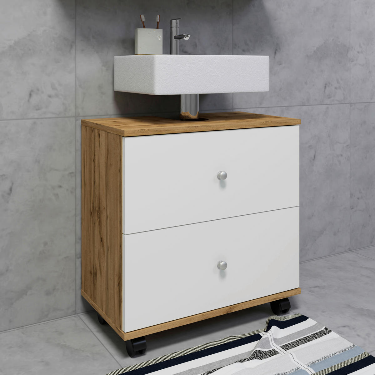 TVÄTTSTÄLLSUNDERSKÅP 60/61/33 cm  - vit/honungsek, Modern, trämaterial/plast (60/61/33cm) - MID.YOU