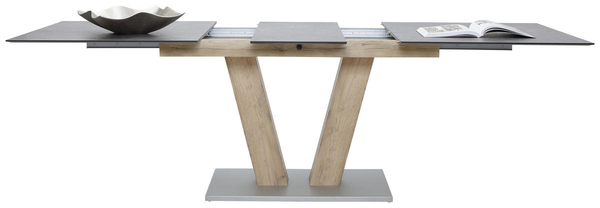 ESSTISCH Graphitfarben, Eichefarben rechteckig  ausziehbar  - Eichefarben/Graphitfarben, KONVENTIONELL, Holzwerkstoff/Kunststoff (140-180/90/77cm) - Voleo