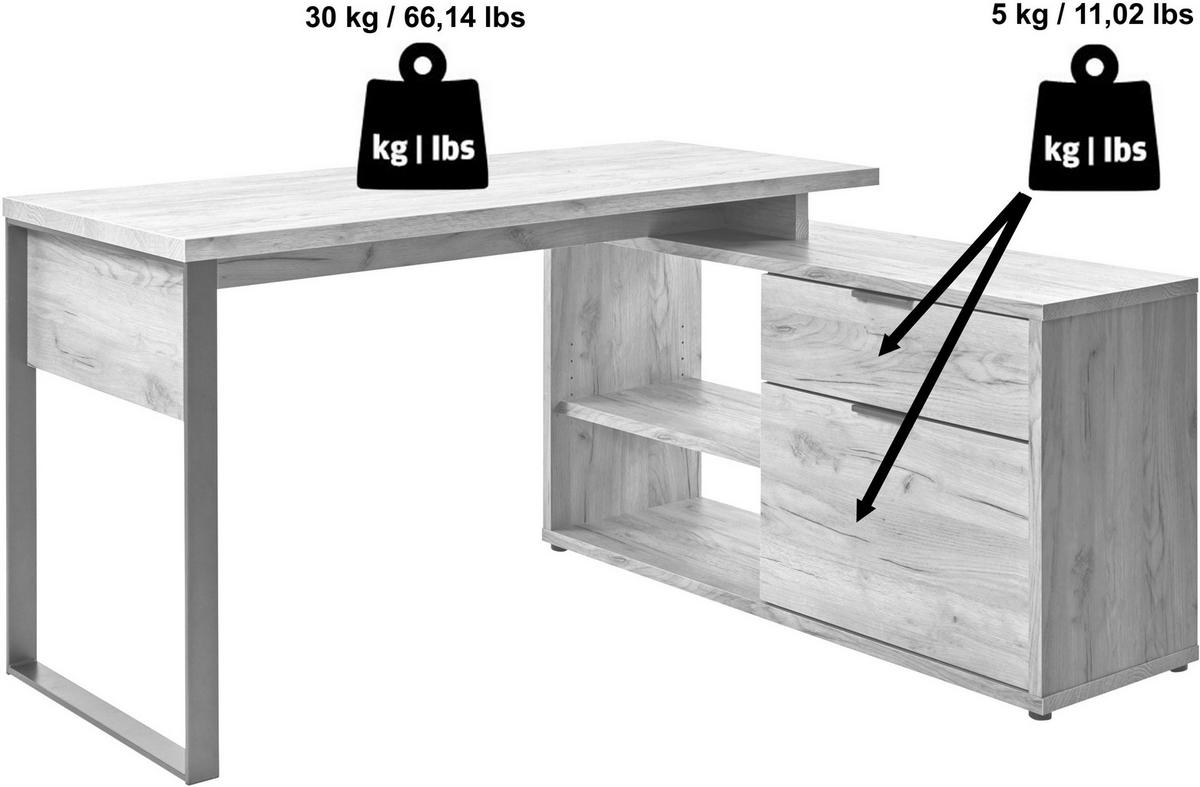 ECKSCHREIBTISCH 150/120/76 cm  in Anthrazit, Eichefarben  - Eichefarben/Anthrazit, MODERN, Holzwerkstoff/Metall (150/120/76cm) - Livetastic