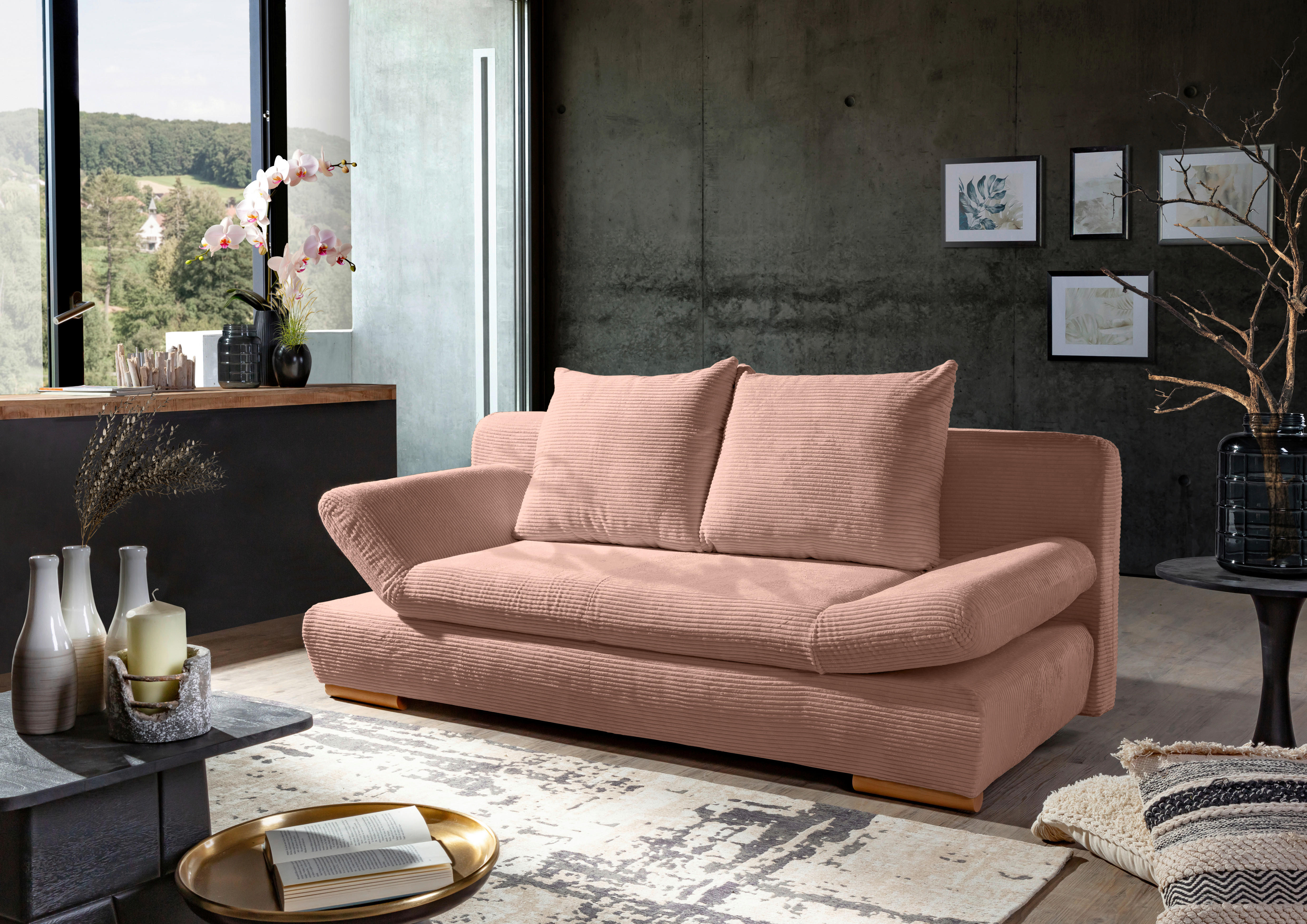 BÄDDSOFFA i manchester gammelrosa  - gammelrosa/naturfärgad, Klassisk, trä/textil (200/75/92cm) - Livetastic