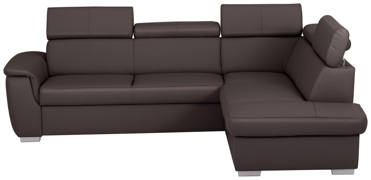 ECKSOFA  in Lederlook Echtleder Dunkelbraun  - Dunkelbraun/Silberfarben, Leder/Holz (262/211cm) - Celina Home