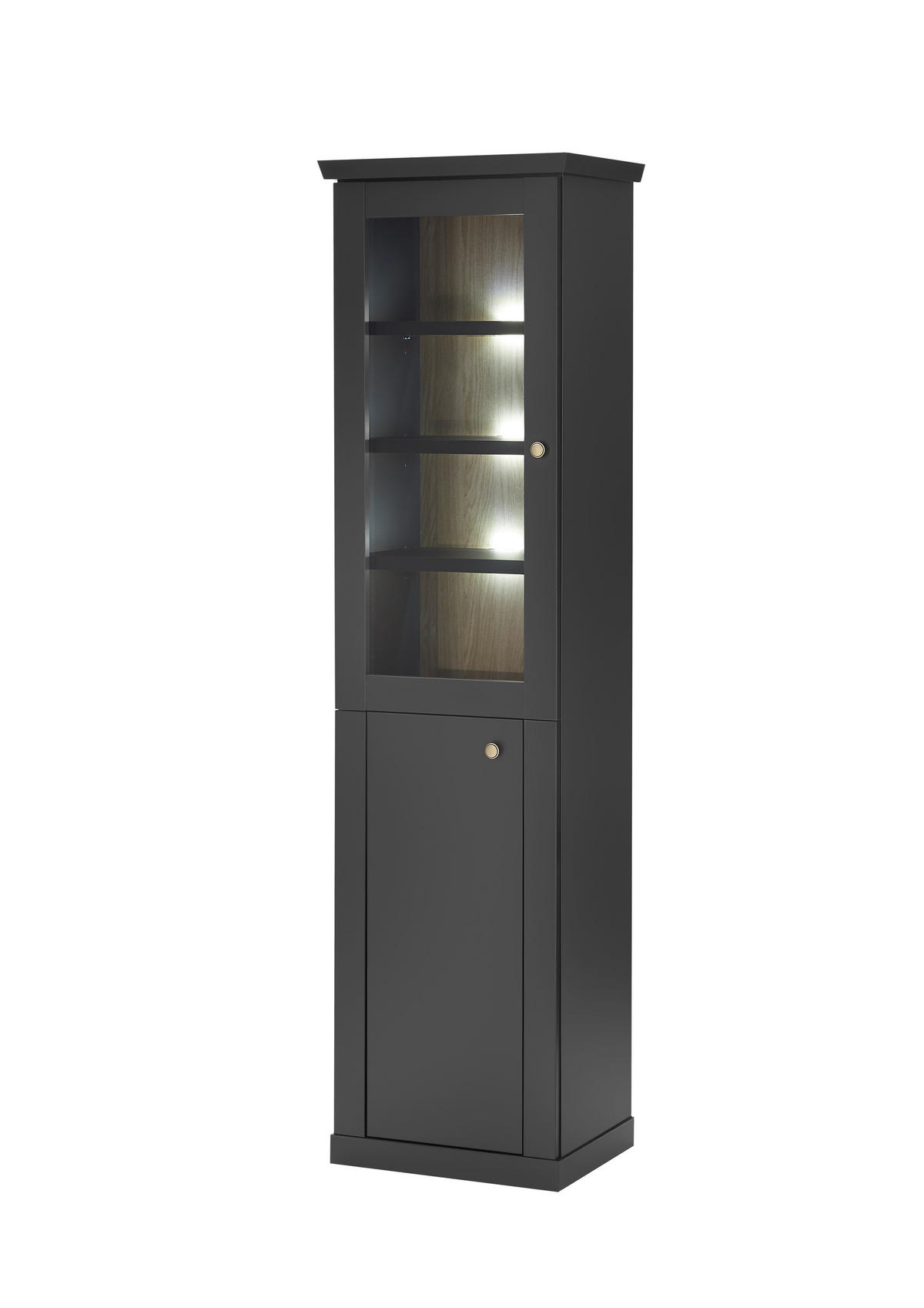 VITRINE  in Schwarz, Eichefarben  - Eichefarben/Messingfarben, Design, Holzwerkstoff/Metall (55/200/39cm) - MID.YOU
